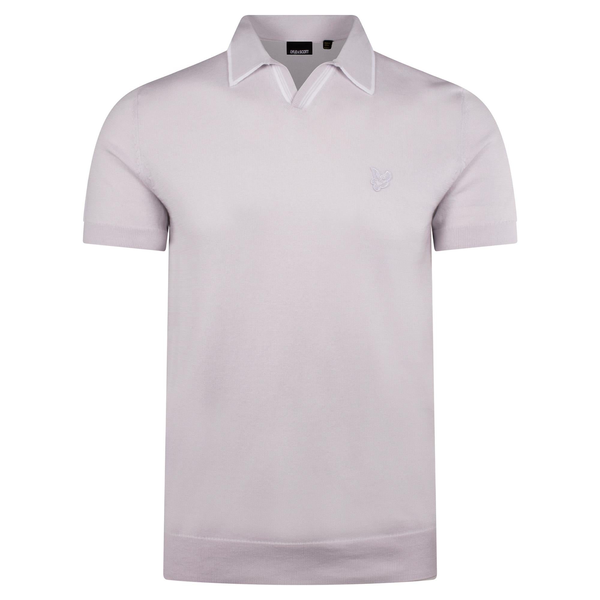 Lyle & Scott Tipped Knitted Open Collar Polo Blue Hint